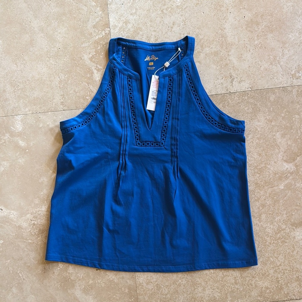 Lilly Pulitzer Royal Blue Eyelet Trim Tank Top